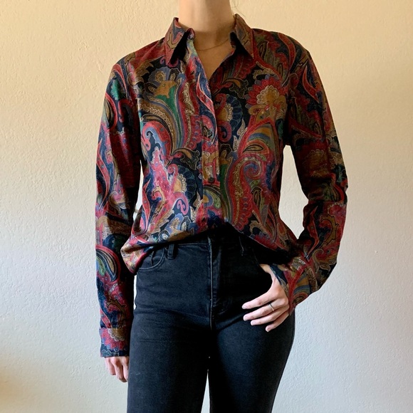 Ralph Lauren Paisley Patterned Long Sleeve Button Up Blouse Sz Medium - Picture 1 of 8